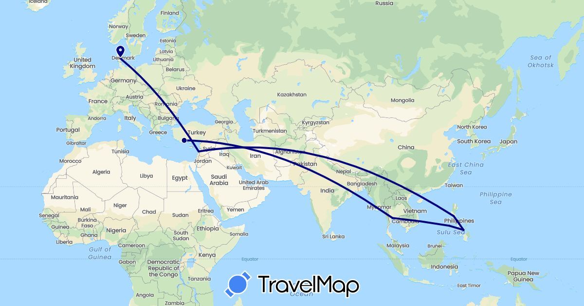 TravelMap itinerary: driving in Denmark, Lebanon, Philippines, Thailand, Turkey (Asia, Europe)